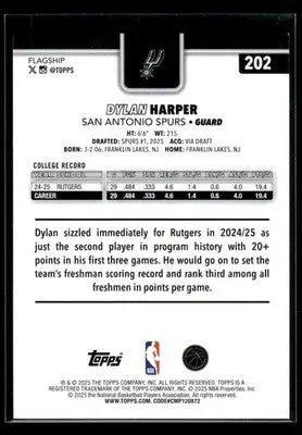 2025-26 Topps Dylan Harper #202 RC San Antonio Spurs - Basketball Card Single