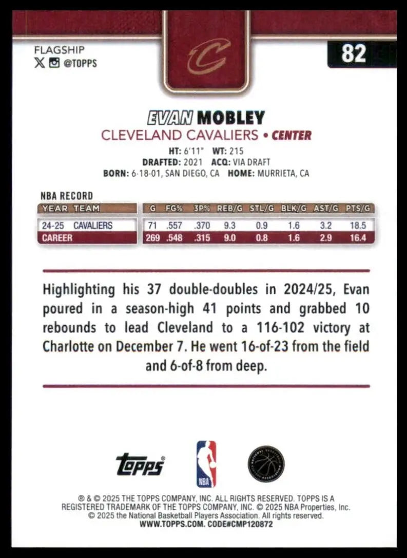 2025-26 Topps Evan Mobley #82 Cleveland Cavaliers Basketball Card NBA Sports - Basketball Card Single