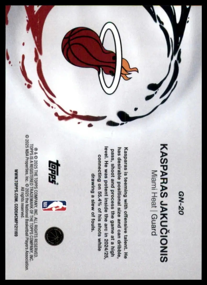2025-26 Topps Generation Now Foil Kasparas Jakucionis Rookie #GN-20 Miami Heat - Basketball Card Single