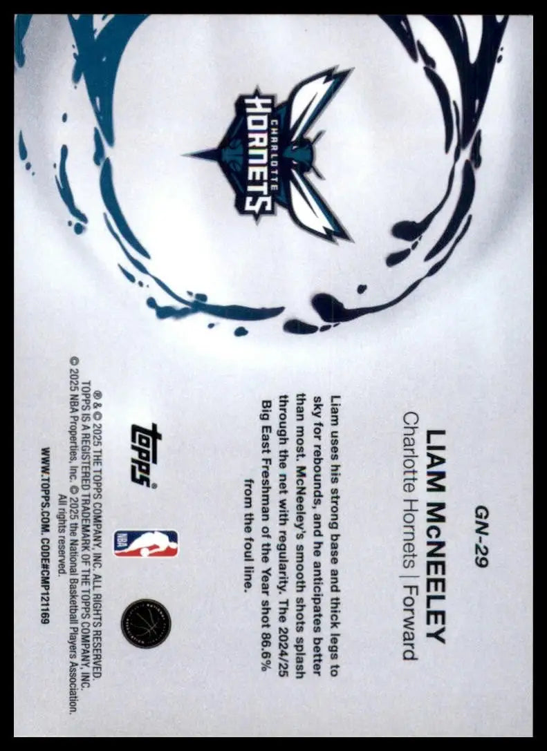 2025-26 Topps Generation Now Liam McNeeley Rookie #GN-29 Charlotte Hornets Card