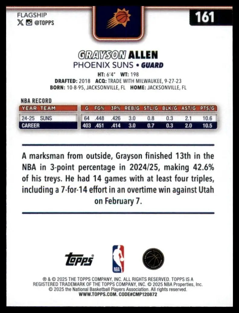 2025-26 Topps Grayson Allen #161 Phoenix Suns Basketball Card NBA Sports - Basketball Card Single