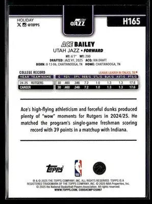 2025-26 Topps Holiday Ace Bailey #H165 Base RC Utah Jazz - Basketball Card Single