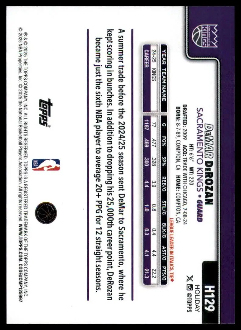 2025-26 Topps Holiday DeMar DeRozan #H129 Sacramento Kings Basketball Card NBA - Basketball Card Single