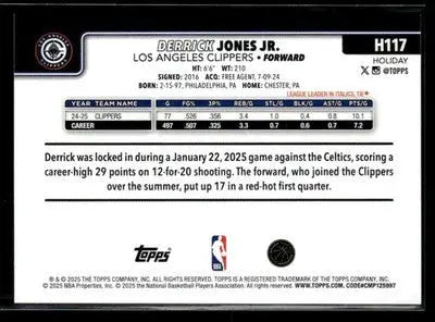 2025-26 Topps Holiday Derrick Jones Jr. #H117 Base Los Angeles Clippers - Basketball Card Single