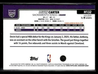 2025-26 Topps Holiday Devin Carter #H132 Sacramento Kings - Basketball Card Single