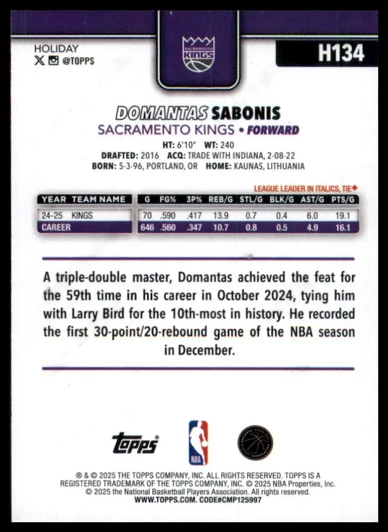 2025-26 Topps Holiday Glitter Domantas Sabonis #H134 Sacramento Kings Basketball - Basketball Card Single