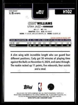 2025-26 Topps Holiday #H102 Cody Williams - Basketball Card Single