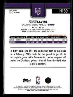 2025-26 Topps Holiday #H130 Zach LaVine Base Sacramento Kings - Basketball Card Single