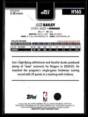2025-26 Topps Holiday #H165 Ace Bailey - Basketball Card Single