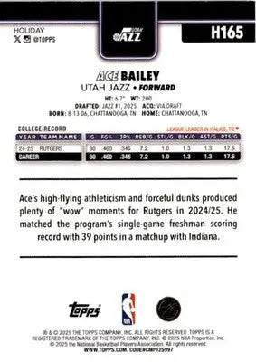 2025-26 Topps Holiday #H165 Ace Bailey - Basketball Card Single