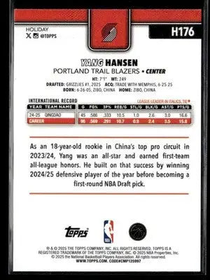 2025-26 Topps Holiday #H176 Yang Hansen - Basketball Card Single