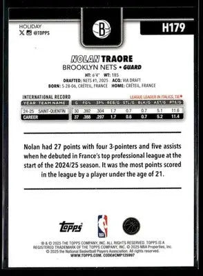 2025-26 Topps Holiday #H179 Nolan Traore - Basketball Card Single