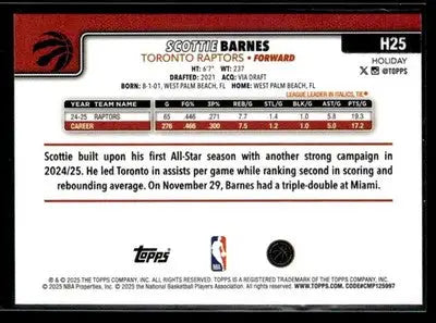 2025-26 Topps Holiday #H25 Scottie Barnes - Basketball Card Single