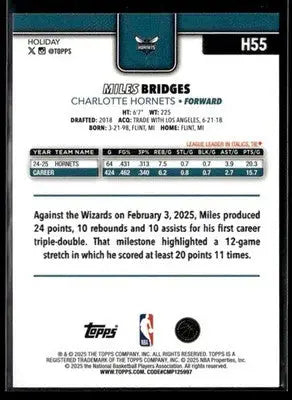 2025-26 Topps Holiday #H55 Miles Bridges Base Charlotte Hornets - Basketball Card Single