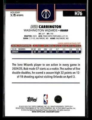 2025-26 Topps Holiday #H76 Bub Carrington - Basketball Card Single