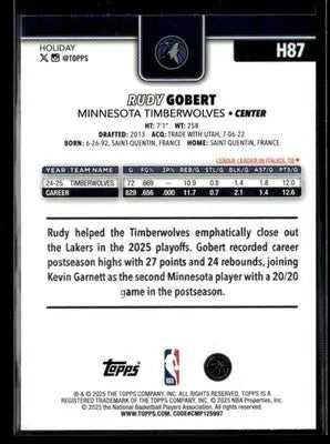 2025-26 Topps Holiday #H87 Rudy Gobert - Basketball Card Single