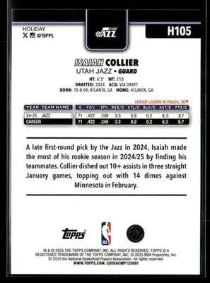 2025-26 Topps Holiday Isaiah Collier #H105 Utah Jazz - Basketball Card Single