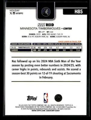 2025-26 Topps Holiday Naz Reid #H85 Minnesota Timberwolves - Basketball Card Single