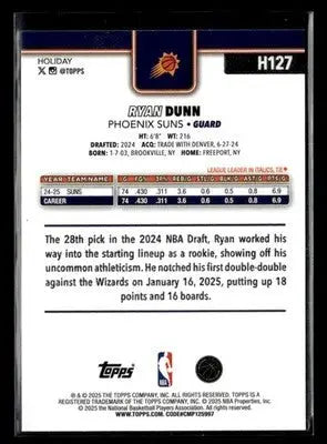 2025-26 Topps Holiday Ryan Dunn #H127 Phoenix Suns - Basketball Card Single