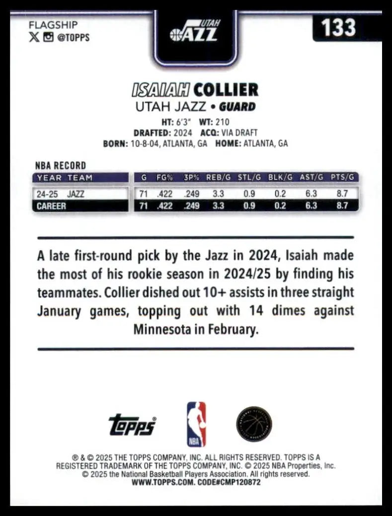2025-26 Topps Isaiah Collier #133 Utah Jazz Basketball Card NBA Sports