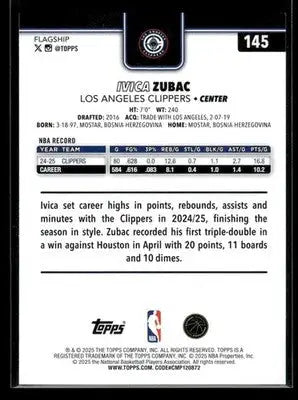 2025-26 Topps Ivica Zubac #145 Los Angeles Clippers Base Los Angeles Clippers - Basketball Card Single