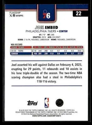 2025-26 Topps Joel Embiid #22 Philadelphia 76ers
