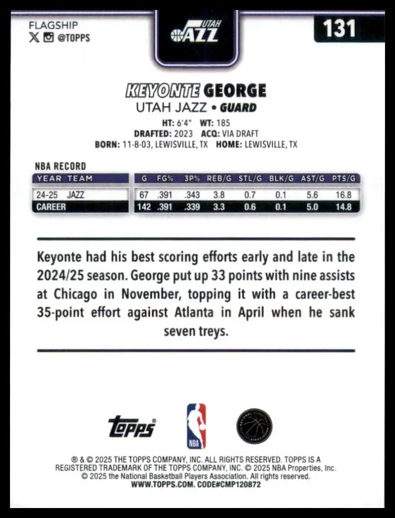 2025-26 Topps Keyonte George #131 Utah Jazz Basketball Card NBA Sports - Basketball Card Single