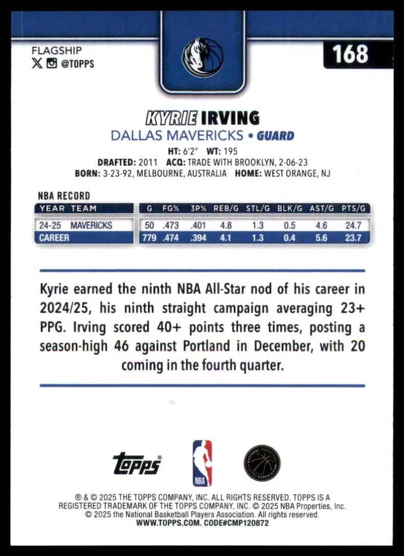 2025-26 Topps Kyrie Irving #168 Dallas Mavericks Basketball Card NBA Sports - Basketball Card