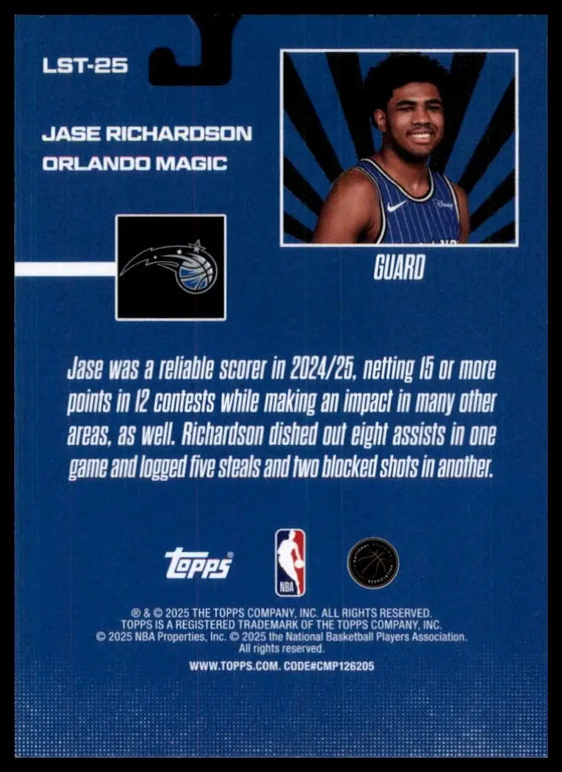 2025-26 Topps Limited Stock Legends Jase Richardson Rookie #LST-25 Orlando Magic - Basketball Card Single