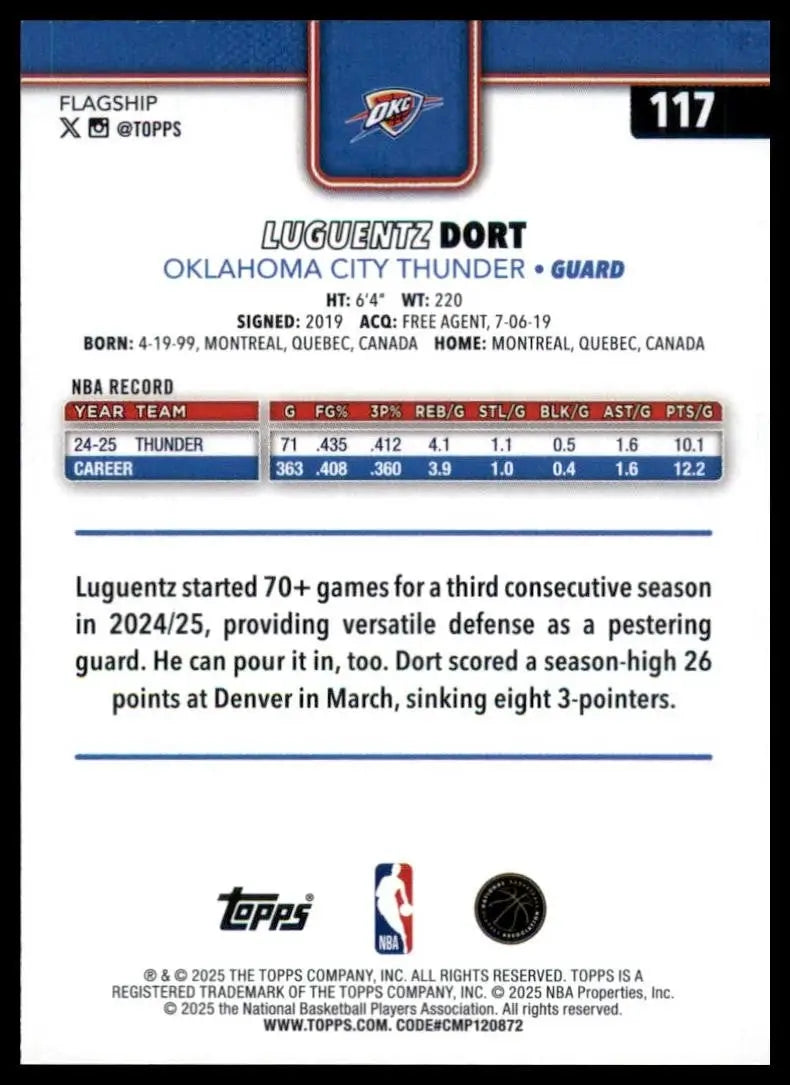 2025-26 Topps Luguentz Dort #117 Oklahoma City Thunder Basketball Card NBA Sport - Basketball Card Single