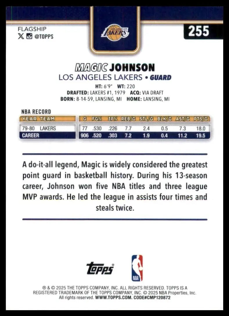 2025-26 Topps Magic Johnson #255 Los Angeles Lakers Basketball Card NBA Sports - Basketball Card Single