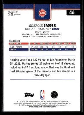 2025-26 Topps Marcus Sasser #46 Detroit Pistons