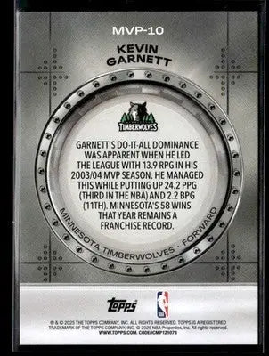 2025-26 Topps #MVP-10 Kevin Garnett MVP Vault - Basketball Card Single