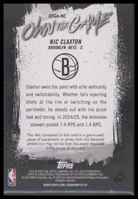 2025-26 Topps Nic Claxton #OTGA-NC Own the Game MEM Brooklyn Nets