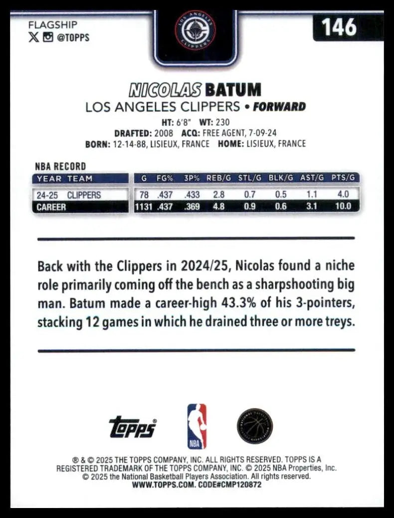 2025-26 Topps Nicolas Batum #146 Los Angeles Clippers Basketball Card NBA Sports - Basketball Card