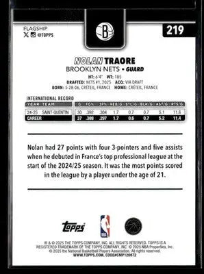 2025-26 Topps Nolan Traore #219 RC Brooklyn Nets
