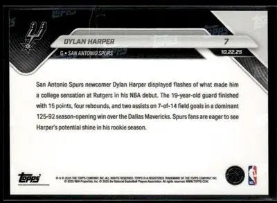 2025-26 Topps Now #7 Dylan Harper - Basketball Card Single