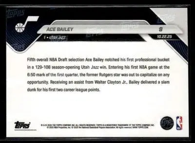 2025-26 Topps Now #9 Ace Bailey - Basketball Card Single