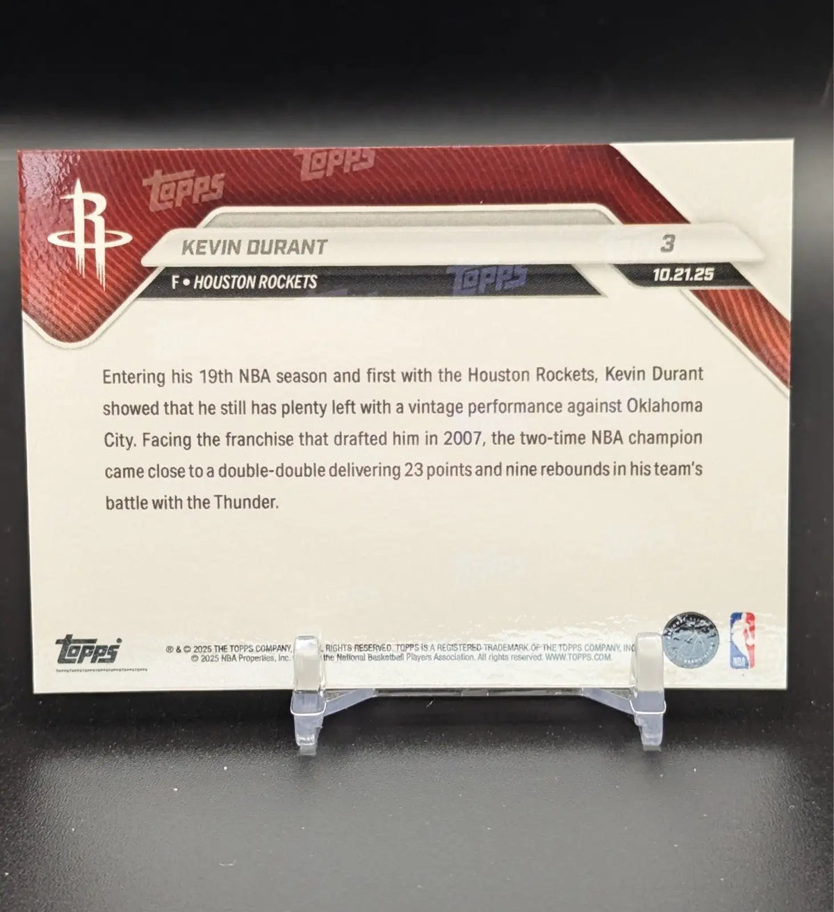 2025-26 Topps Now NBA #3 Kevin Durant Houston Rockets - Basketball Card Single