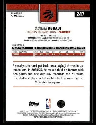 2025-26 Topps Ochai Agbaji #247 Toronto Raptors