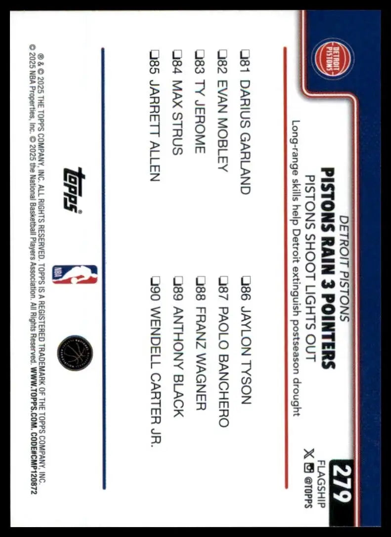 2025-26 Topps Pistons Rain 3 Pointers #279 Detroit Pistons Basketball Card NBA - Basketball Card Single