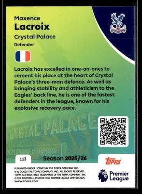 2025-26 Topps Premier League #113 Maxence Lacroix - Soccer Card Single