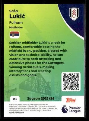 2025-26 Topps Premier League #151 Saša Lukić - Soccer Card Single