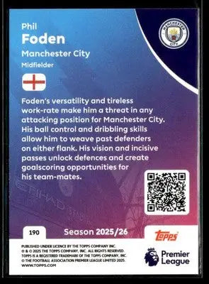 2025-26 Topps Premier League #190 Phil Foden - Soccer Card Single