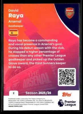 2025-26 Topps Premier League #2 David Raya - Soccer Card Single