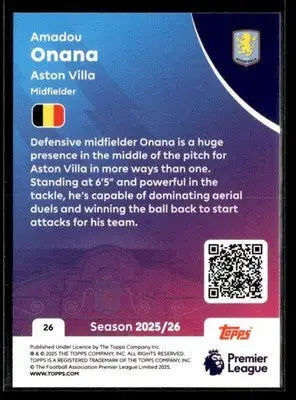 2025-26 Topps Premier League #26 Amadou Onana - Soccer Card Single