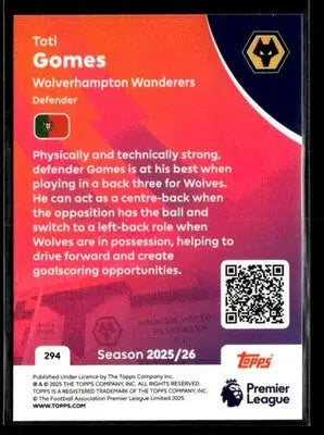 2025-26 Topps Premier League #294 Toti Gomes - Soccer Card Single