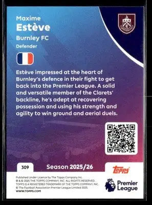2025-26 Topps Premier League #309 Maxime Estève - Soccer Card Single