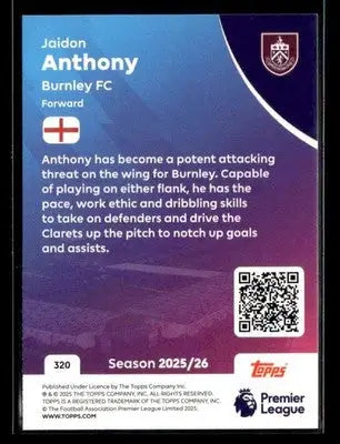 2025-26 Topps Premier League #320 Jaidon Anthony - Soccer Card Single