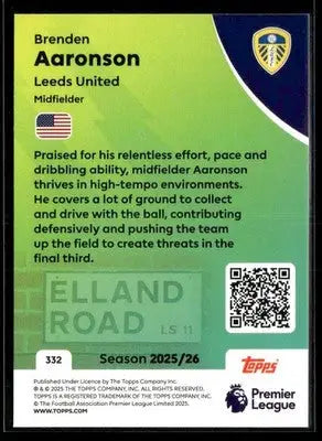 2025-26 Topps Premier League #332 Brenden Aaronson - Soccer Card Single